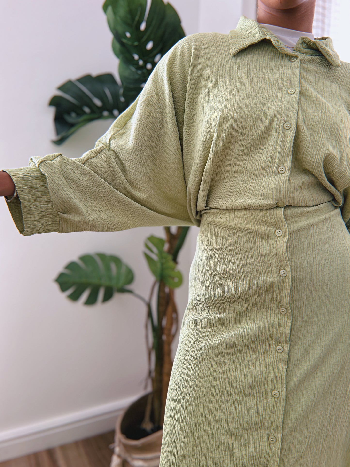 Crinkled Dress - Lime