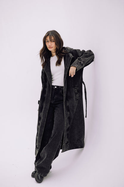 Neat-Fit Denim Coat - Ash Black