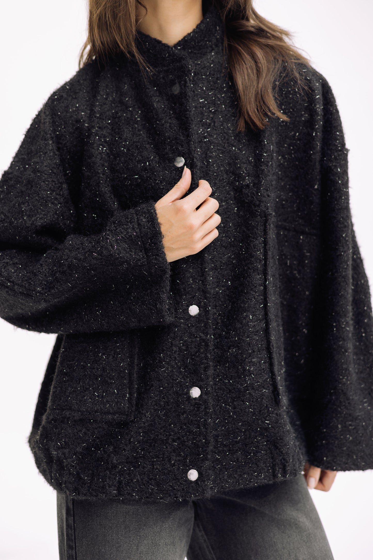 Shimmer Fluff-On Jacket - Black