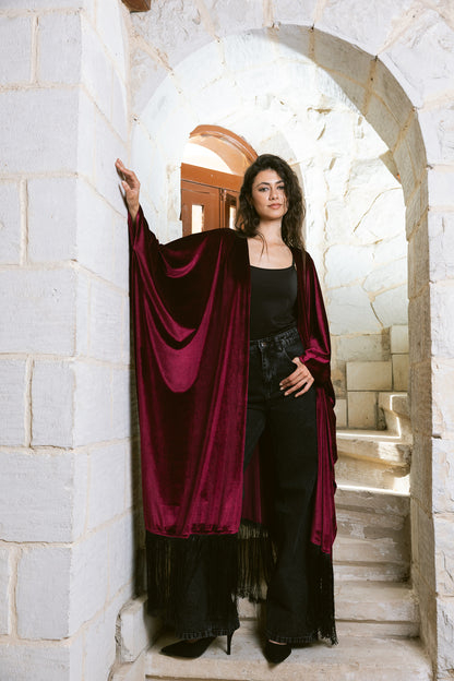 Fringe Edit Kaftan - Burgundy