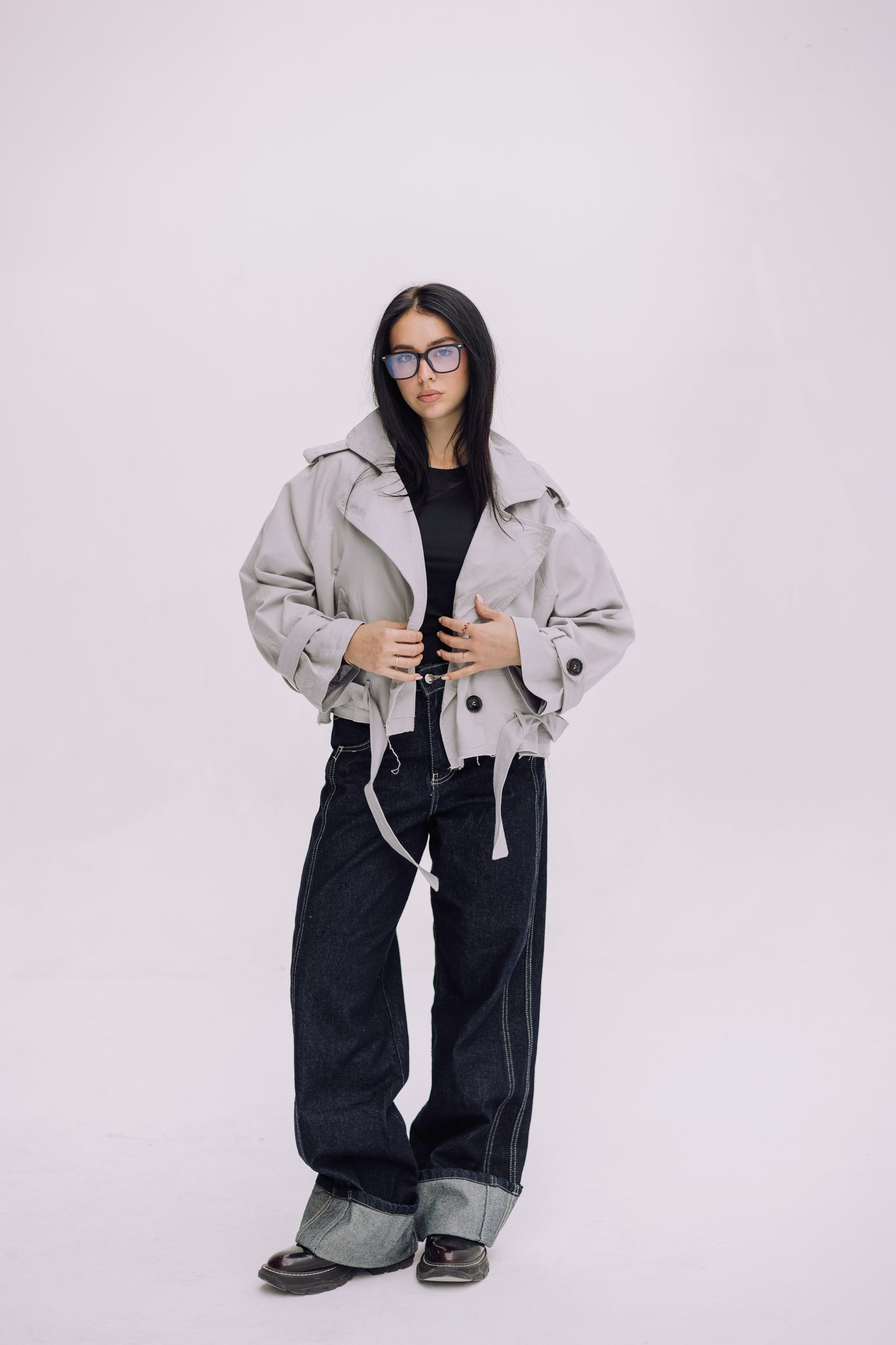 Cropped Trench Jacket - Cadet Grey