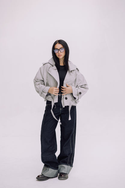 Cropped Trench Jacket - Cadet Grey