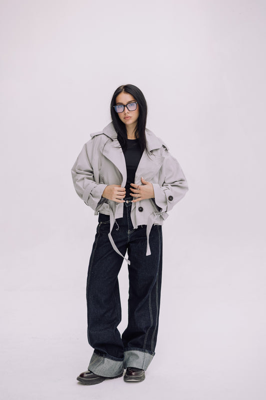 Cropped Trench Jacket - Cadet Grey