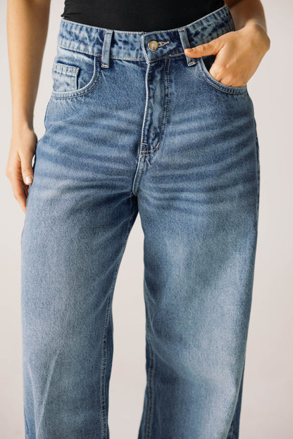 Wide Flow Denim Pants - Vintage Blue