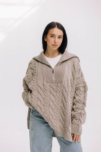 Braided Half-Zip Sweater - Beige