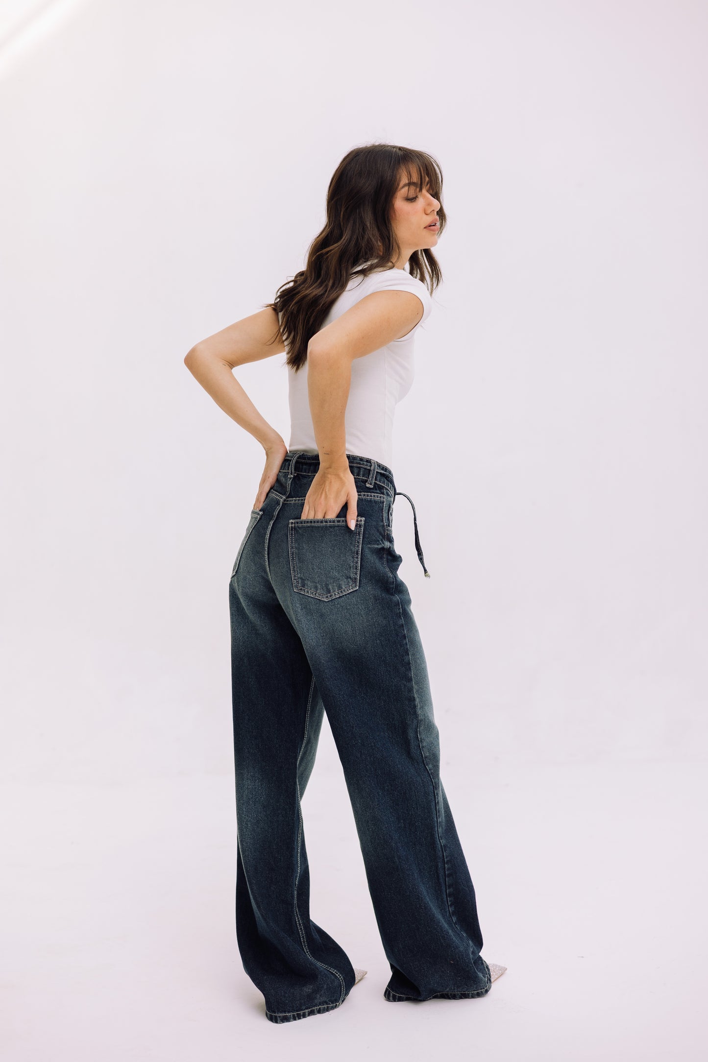Elevated Belted Denim - Smoky Blue