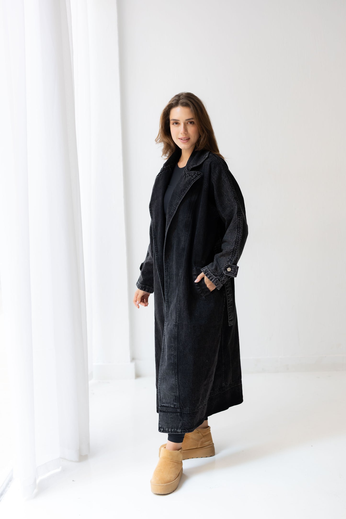 Neat-Fit Denim Coat - Ash Black