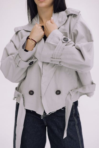 Cropped Trench Jacket - Cadet Grey