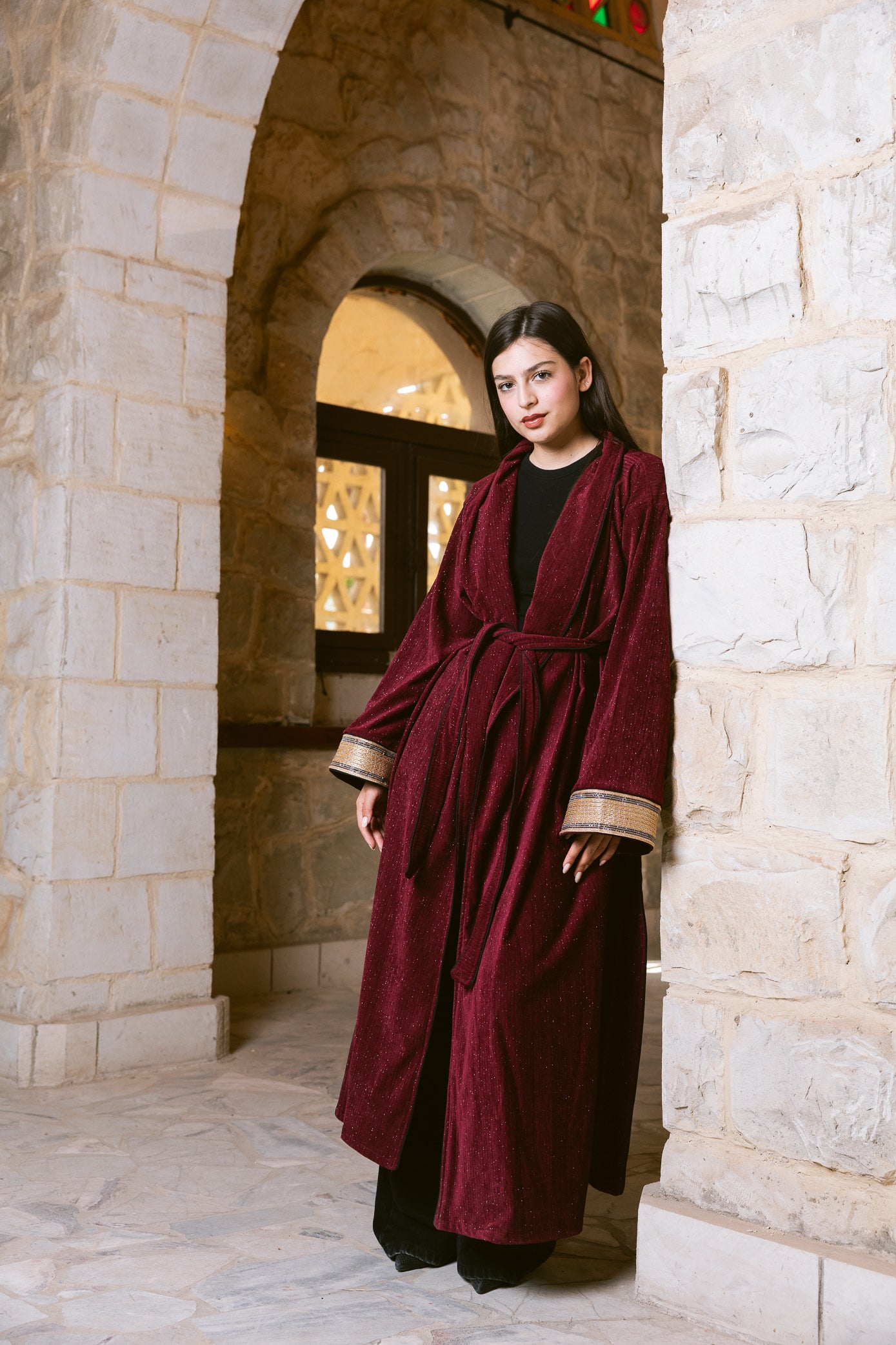 Subtle Shine Kaftan - Burgundy
