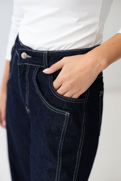 Double Cuff Denim Pants - Indigo