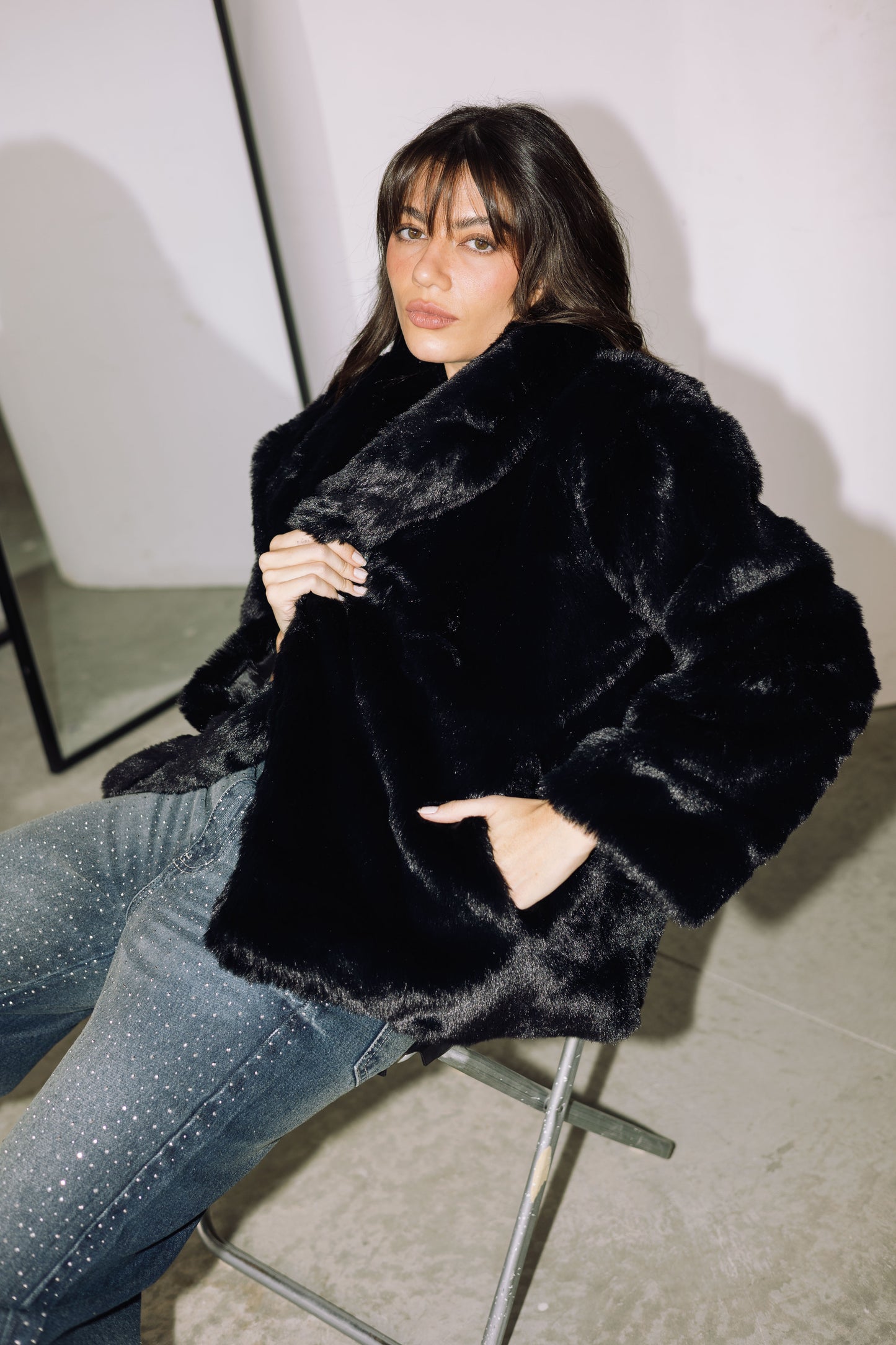 Scandi Fur Jacket - Black