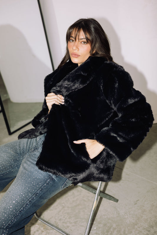 Scandi Fur Jacket - Black