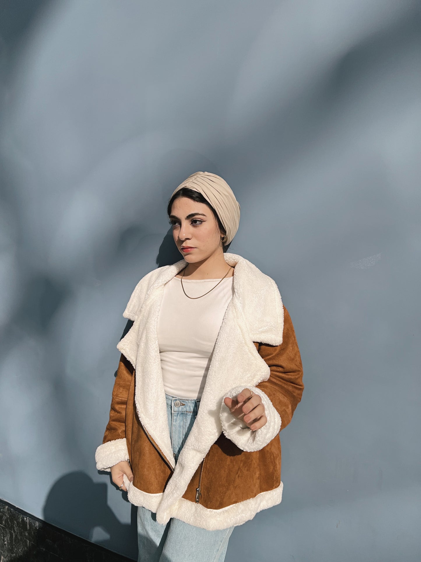 Suedette Shearling Jacket - Camelxwhite