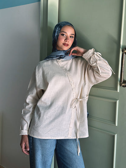 Side Bow Linen Shirt - Cream