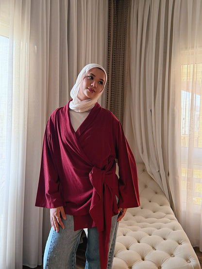 Softly Wrap Kimono - Deep Burgundy