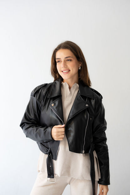 Biker Leather Jacket - Black
