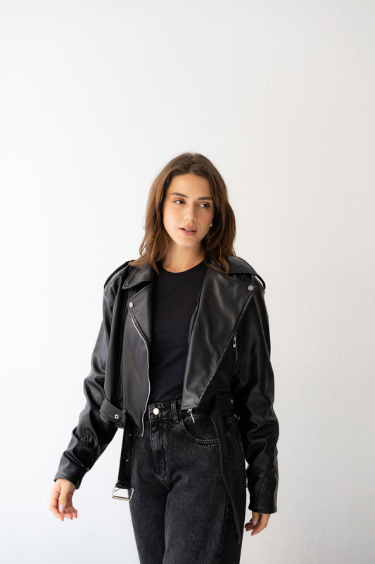 Biker Leather Jacket - Black
