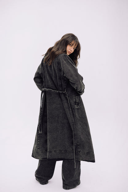 Neat-Fit Denim Coat - Ash Black