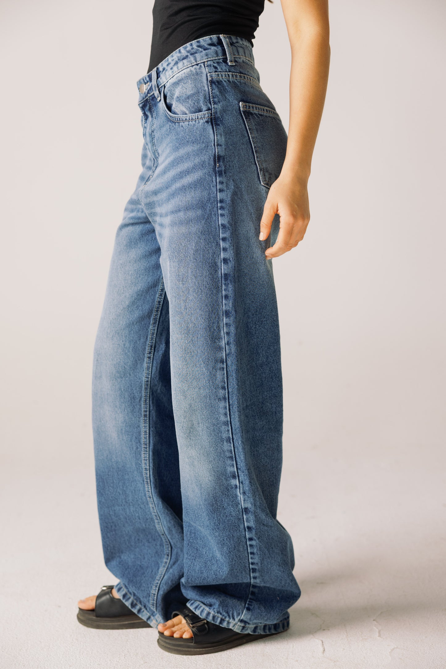 Wide Flow Denim Pants - Vintage Blue