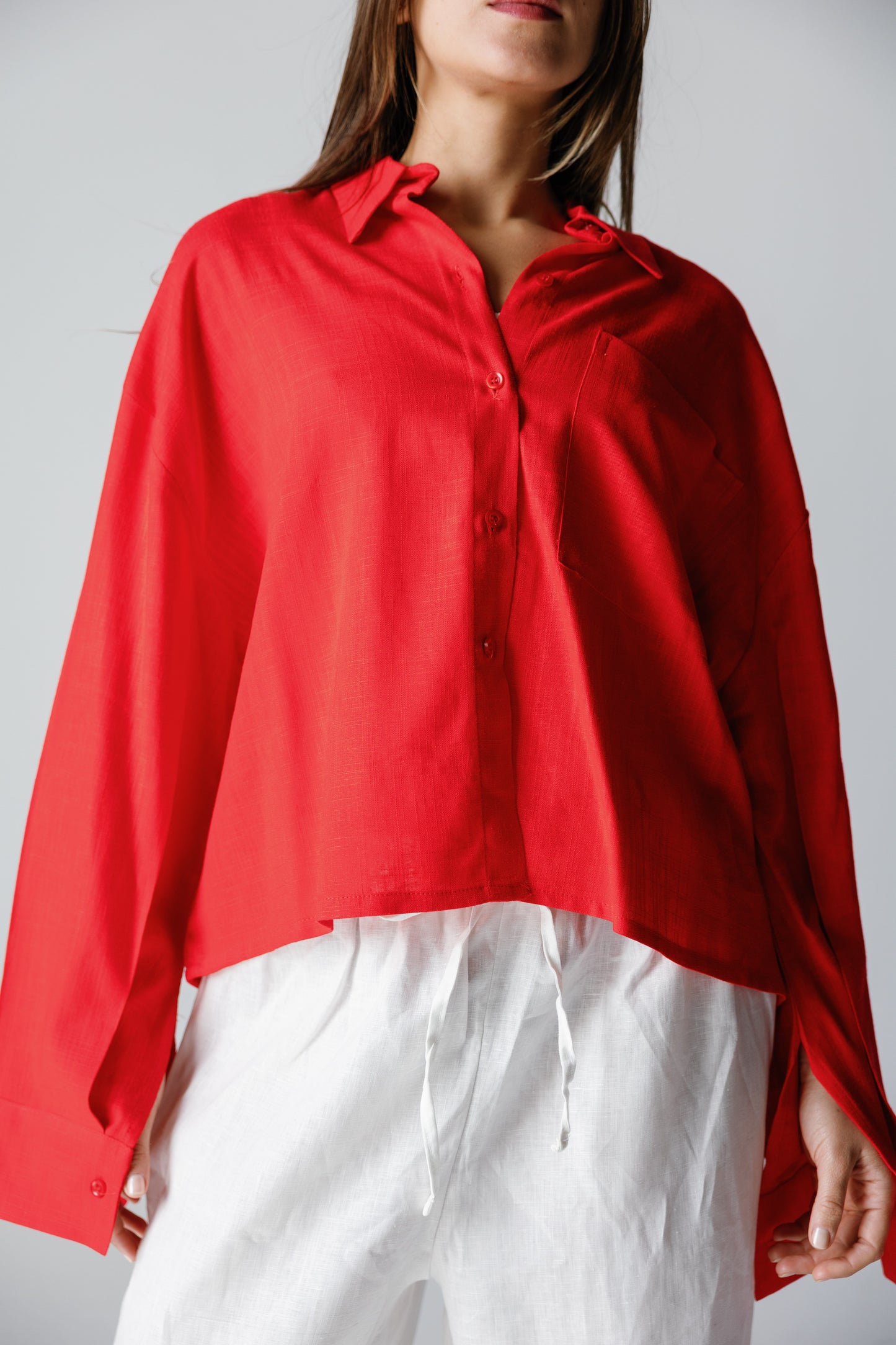 Cropped Shirt - Crimson Red