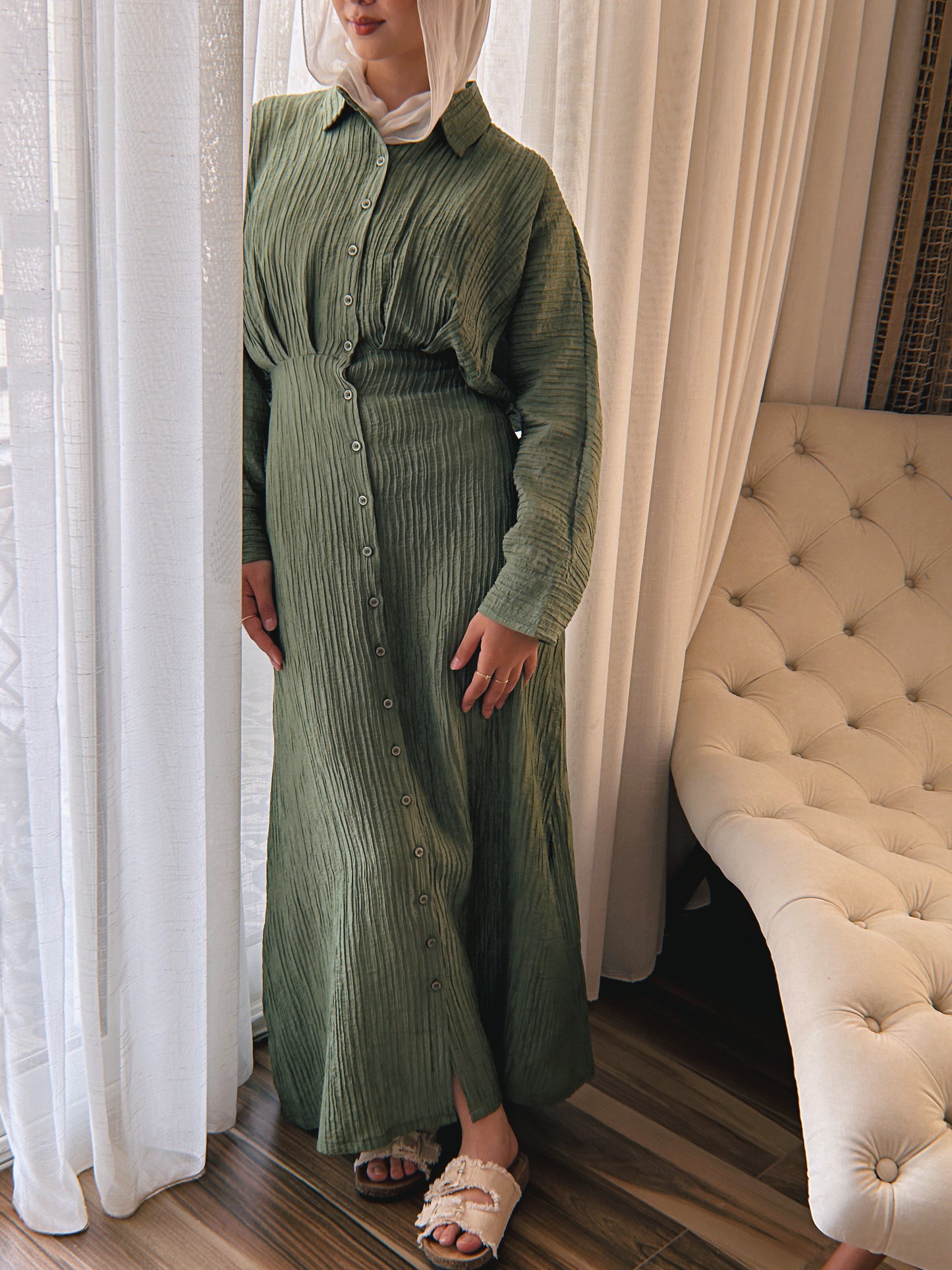 Dreamy Crinkled Dress - Olive