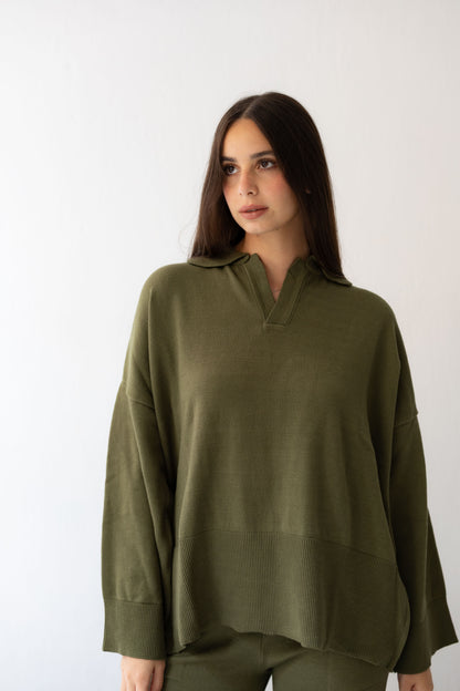 Clouded Warmth Knit Set - Olive