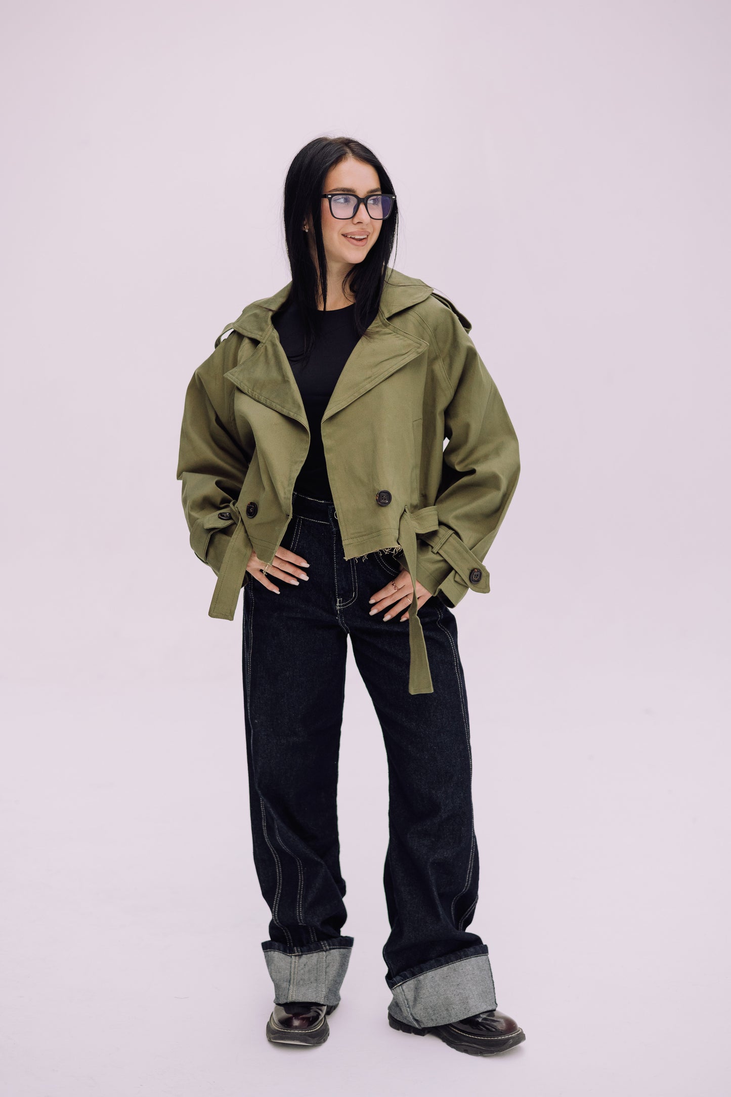 Cropped Trench Jacket - Olive