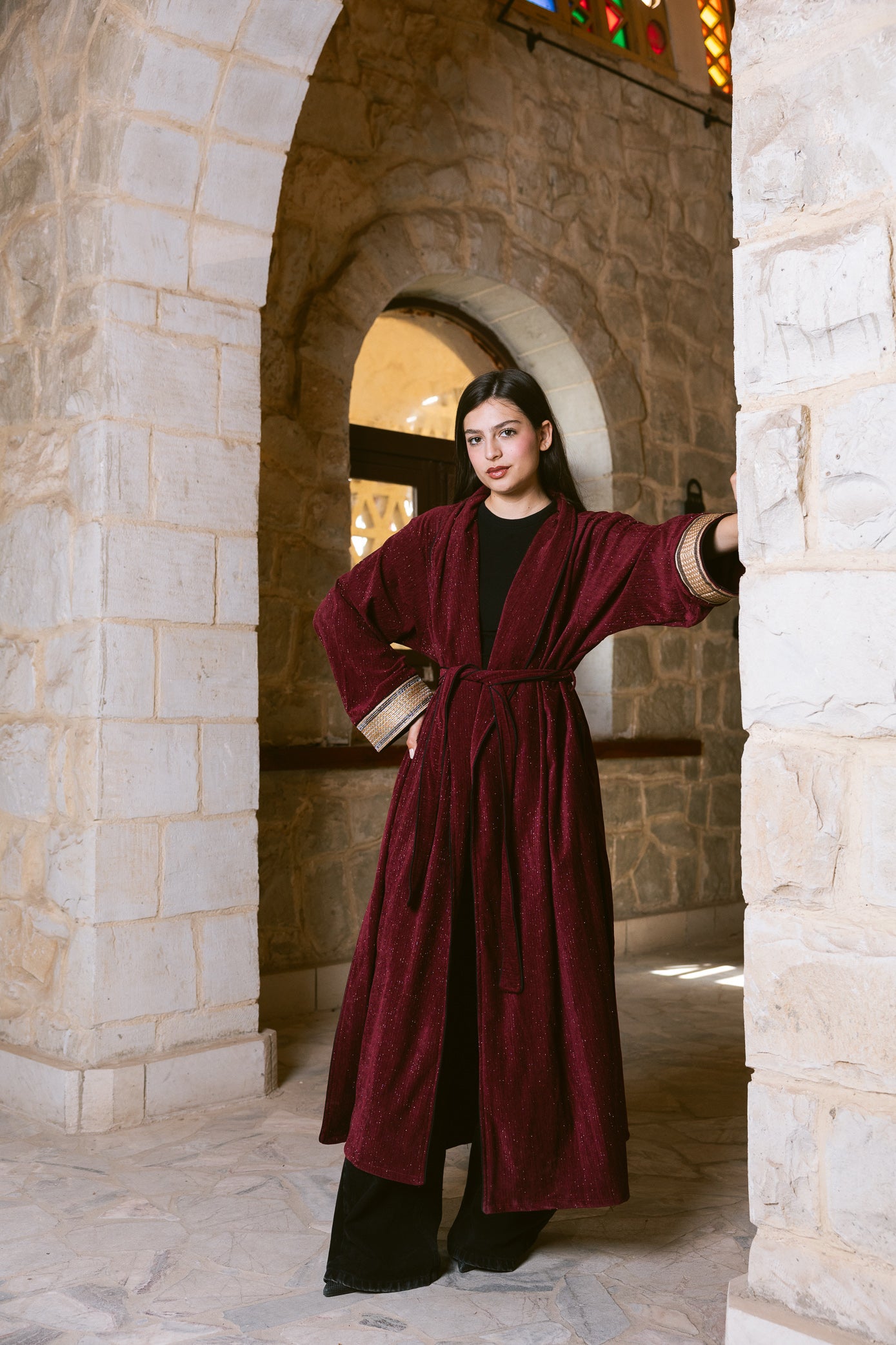 Subtle Shine Kaftan - Burgundy