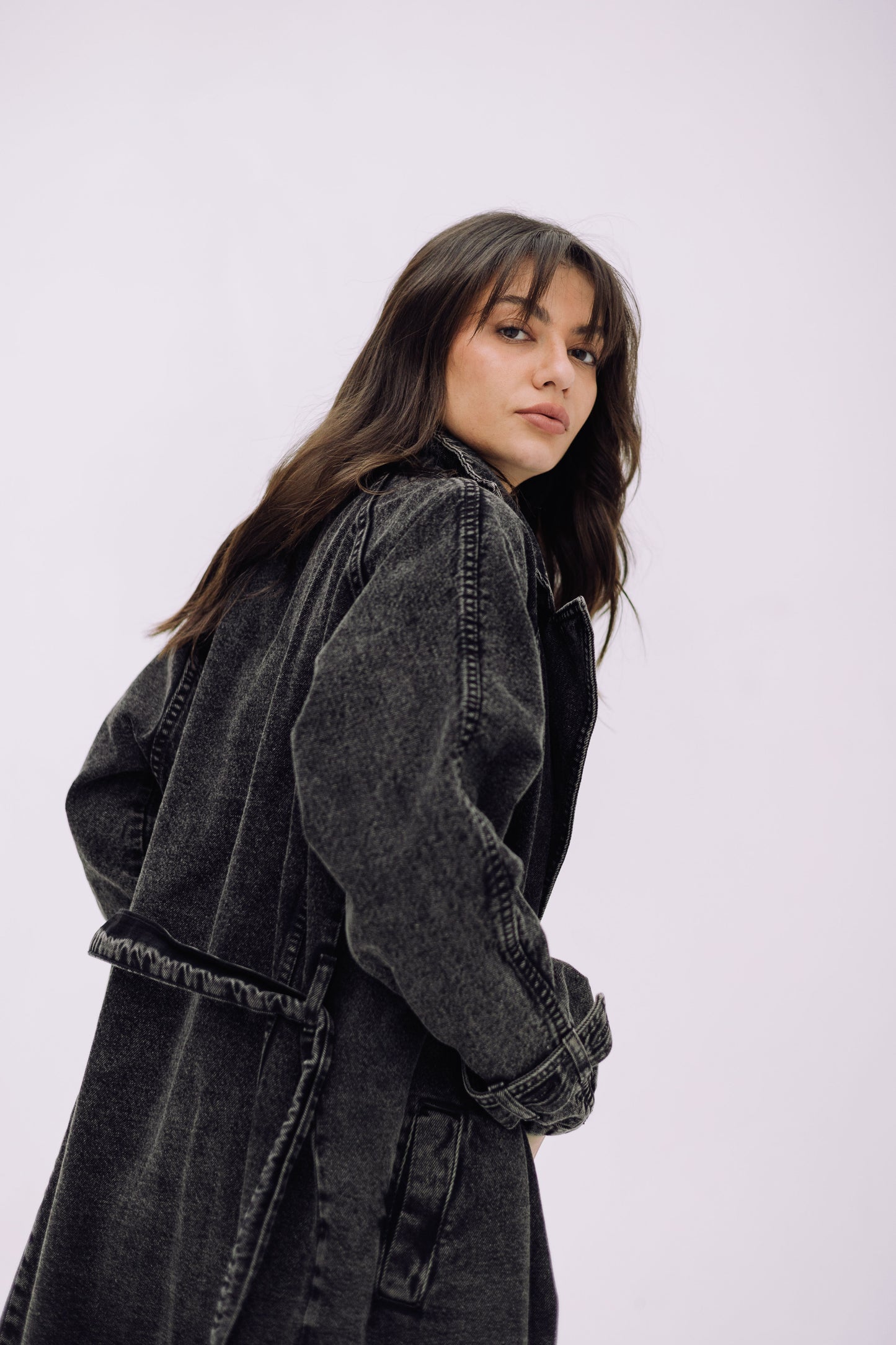 Neat-Fit Denim Coat - Ash Black