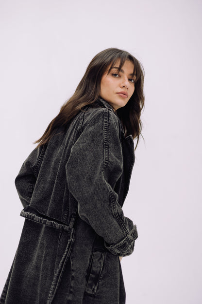 Neat-Fit Denim Coat - Ash Black