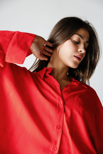 Cropped Shirt - Crimson Red