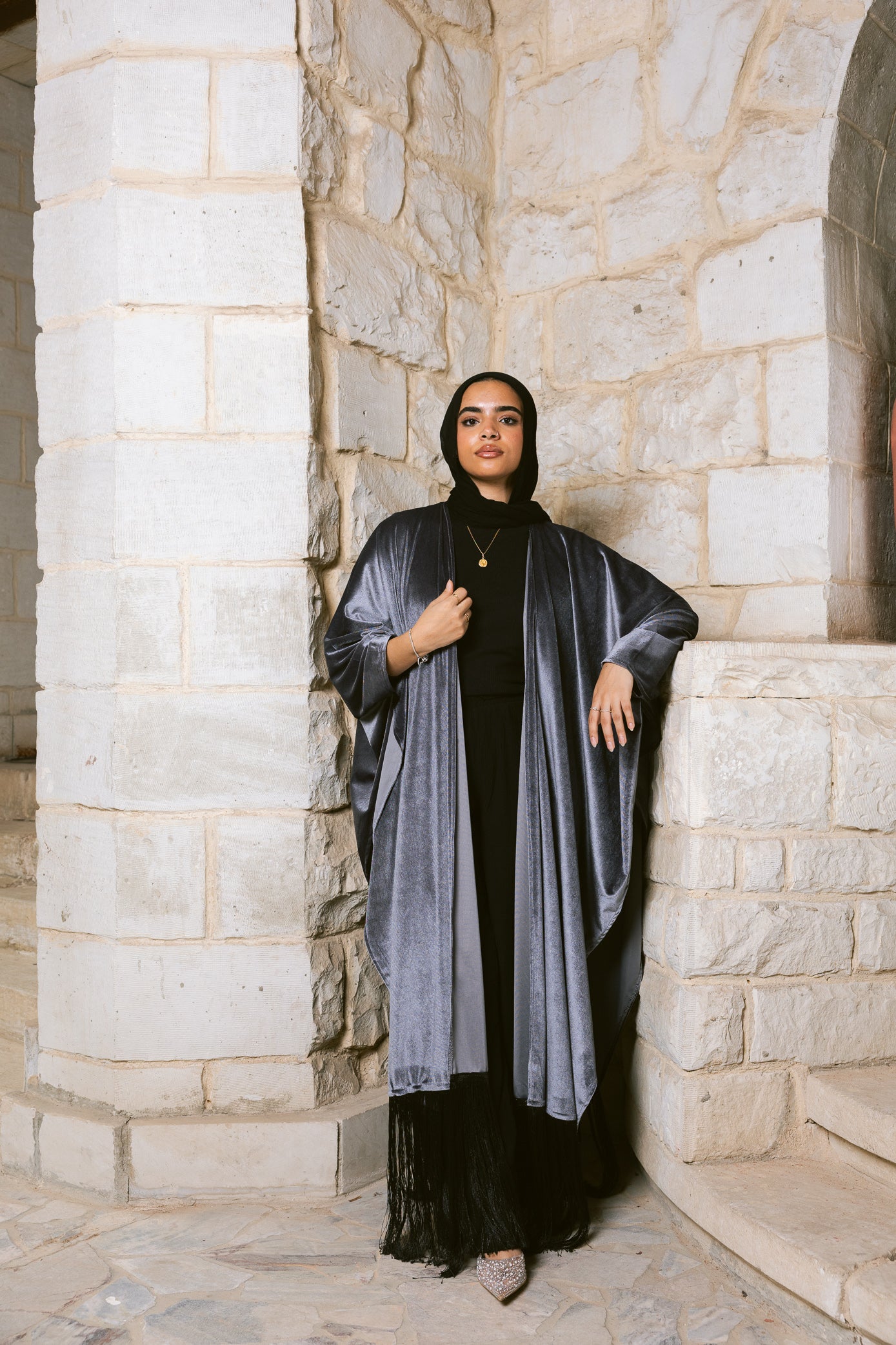 Fringe Edit Kaftan - Silver Grey