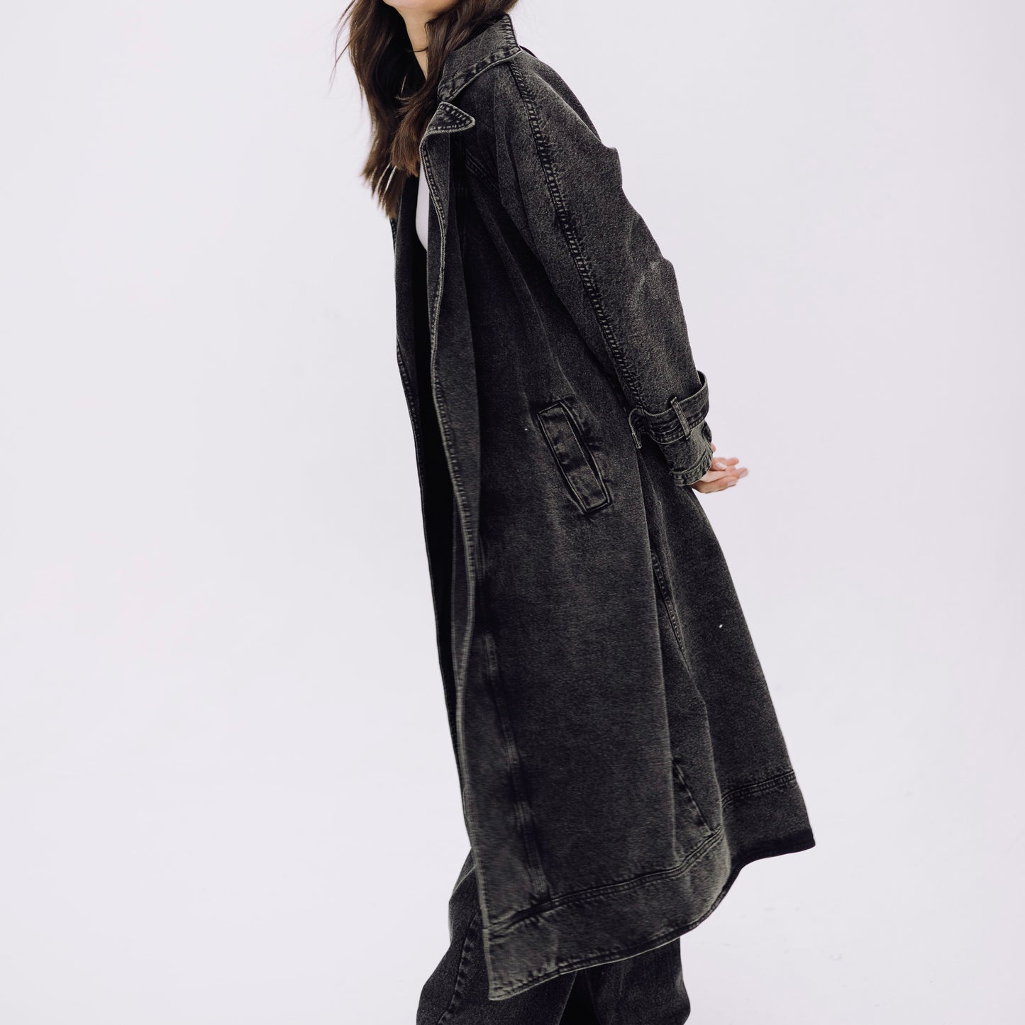 Neat-Fit Denim Coat - Ash Black