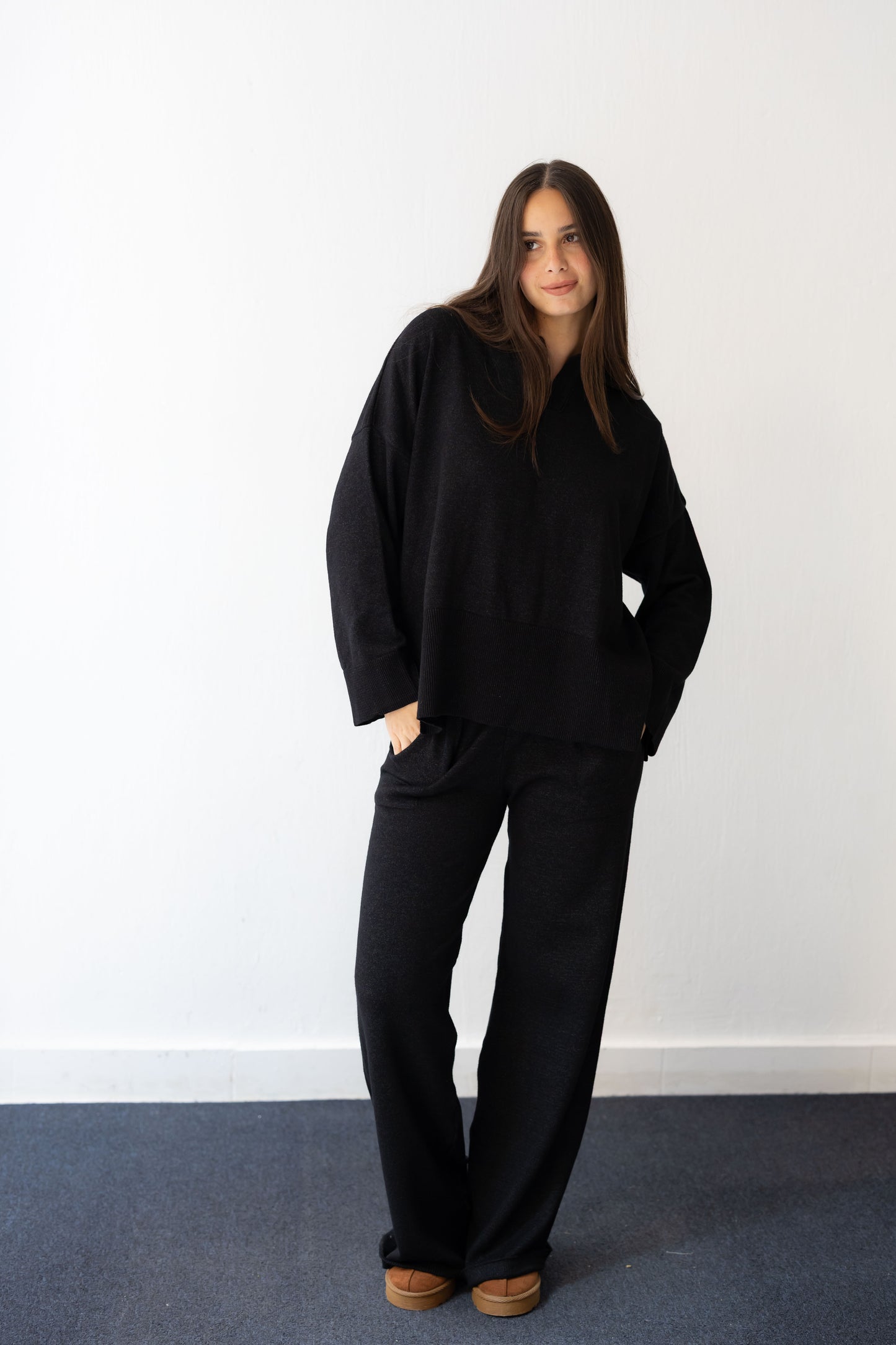 Clouded Warmth Knit Set - Dusty Black