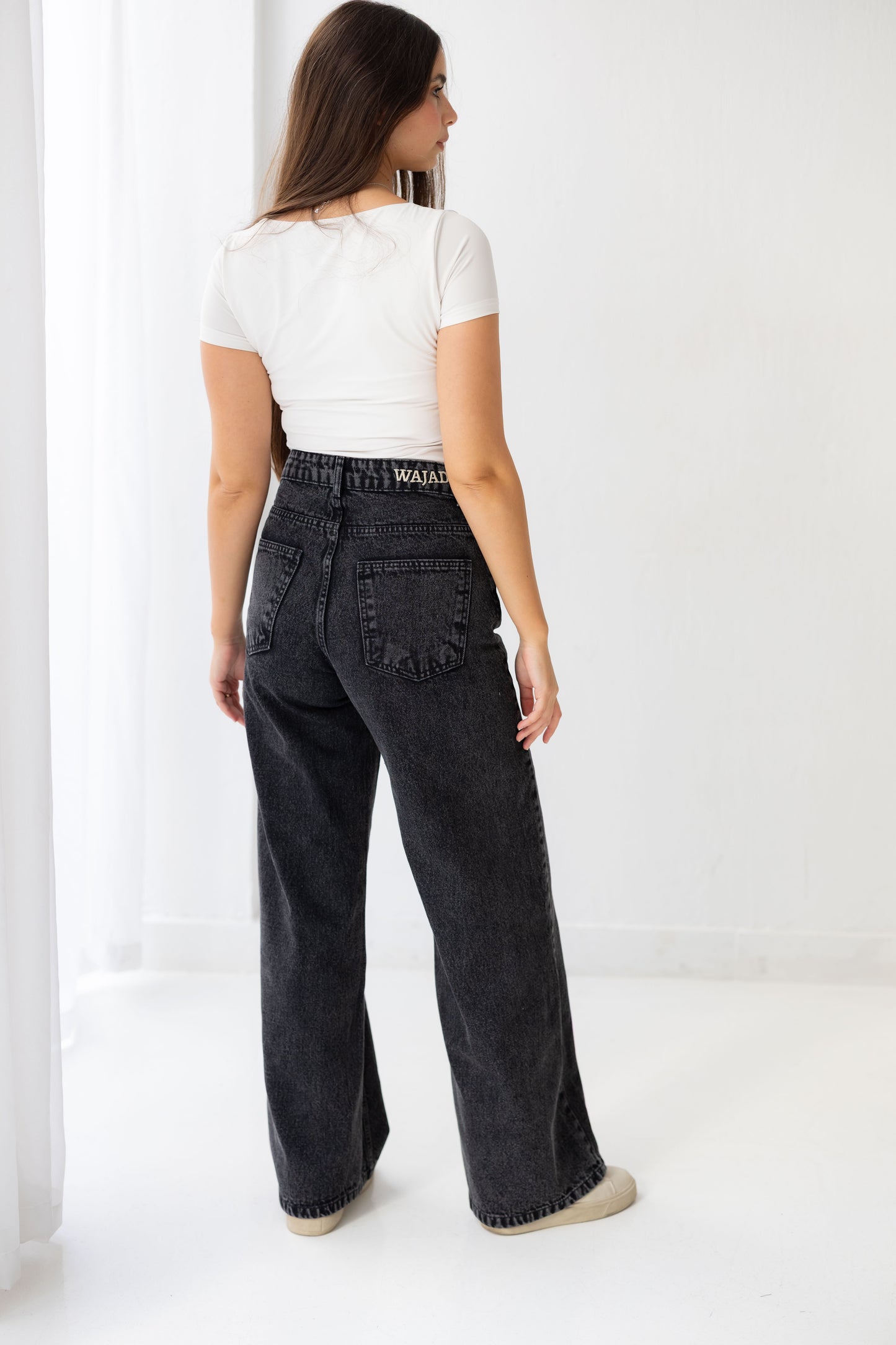 Wide Flow Denim Pants - Ash Black
