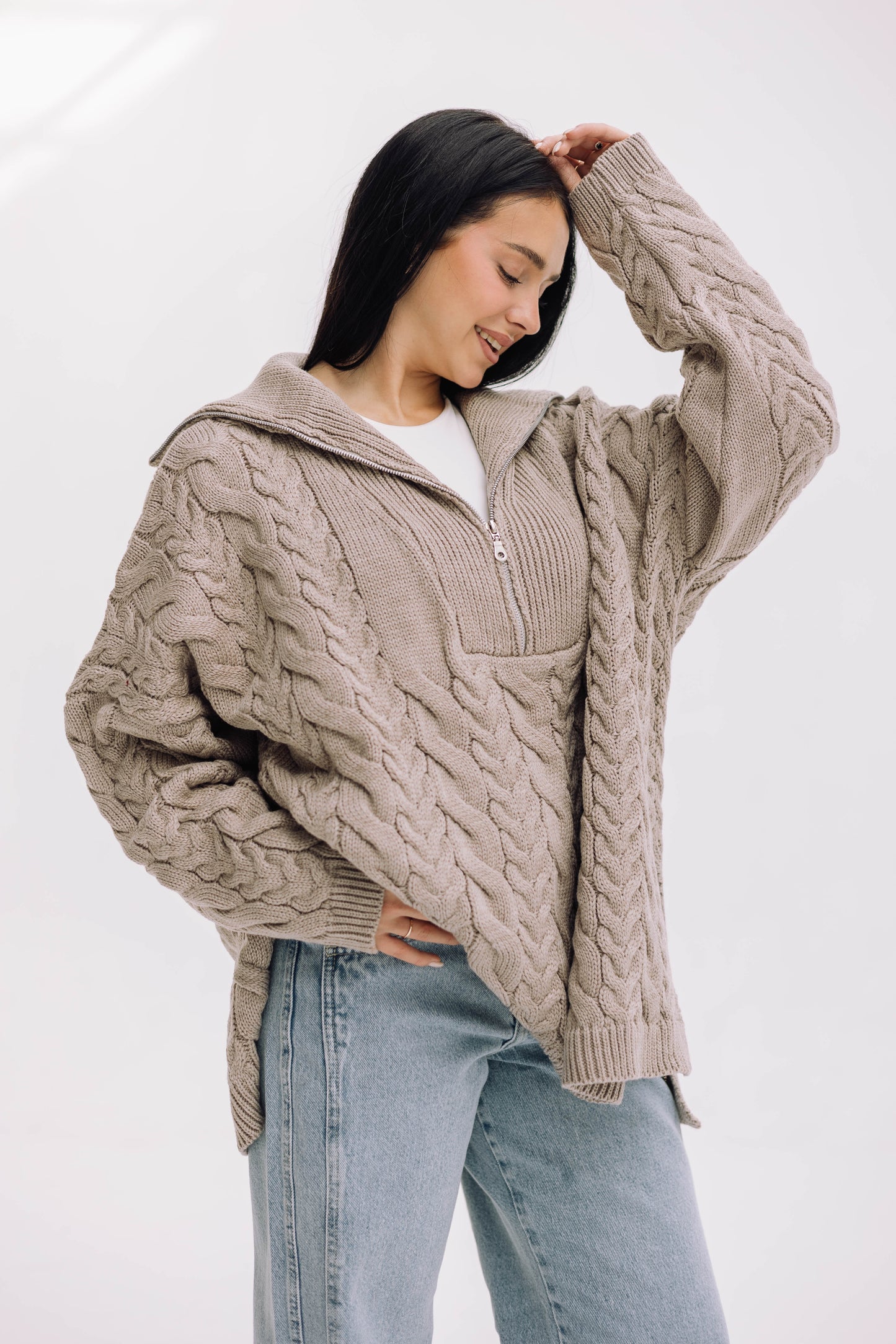 Braided Half-Zip Sweater - Beige