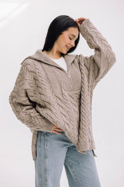 Braided Half-Zip Sweater - Beige