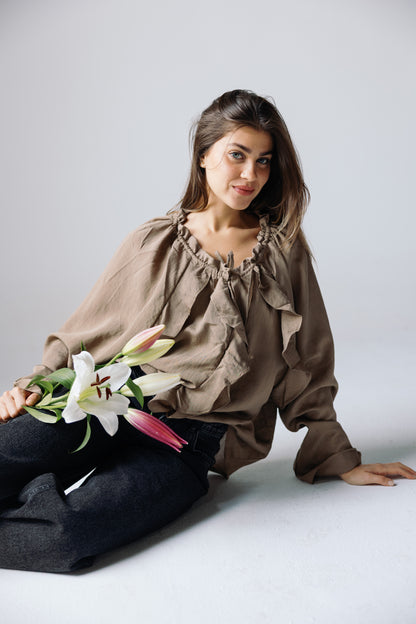 Ruffles Top - Khaki
