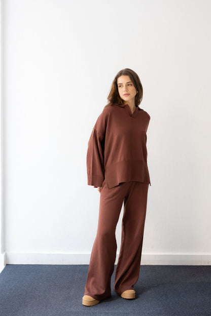 Clouded Warmth Knit Set - Chocolate
