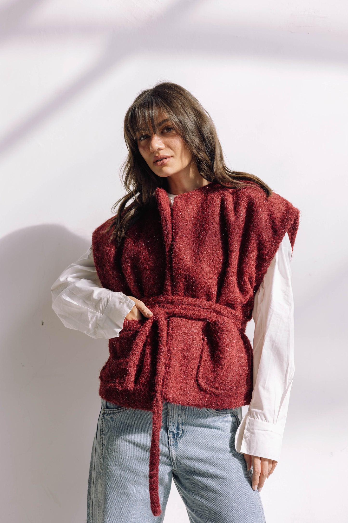 Shimmer Base Edit Vest - Mulberry Red