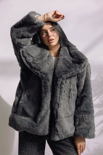 Scandi Fur Jacket - Grey