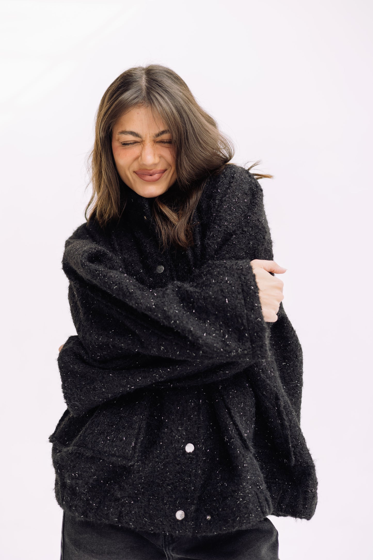 Shimmer Fluff-On Jacket - Black
