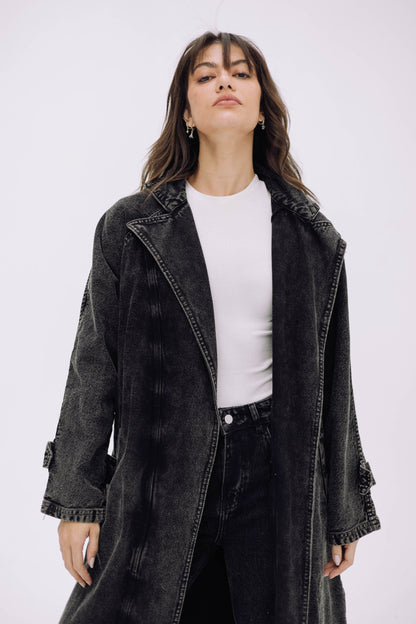 Neat-Fit Denim Coat - Ash Black