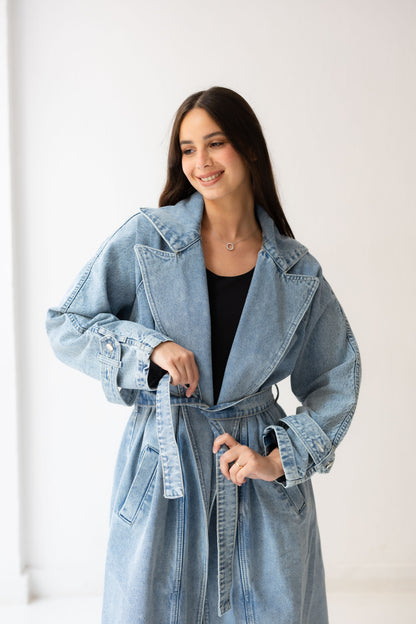 Neat-Fit Denim Coat - Washed Blue