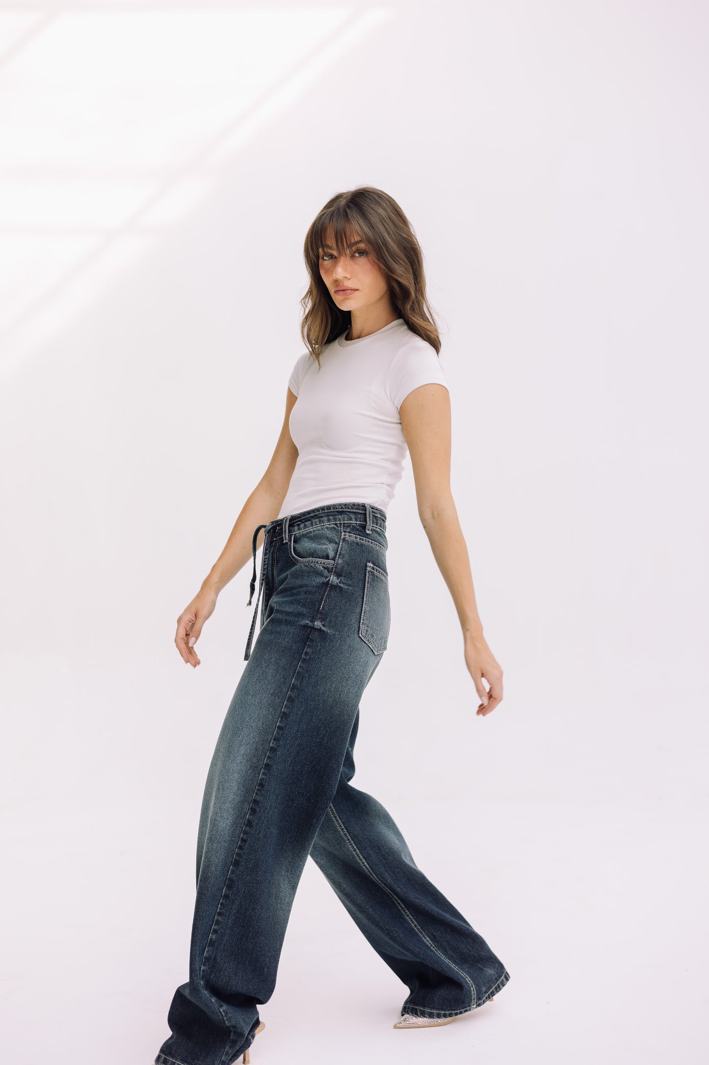 Elevated Belted Denim - Smoky Blue