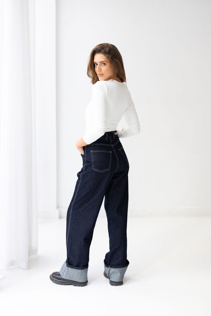 Double Cuff Denim Pants - Indigo