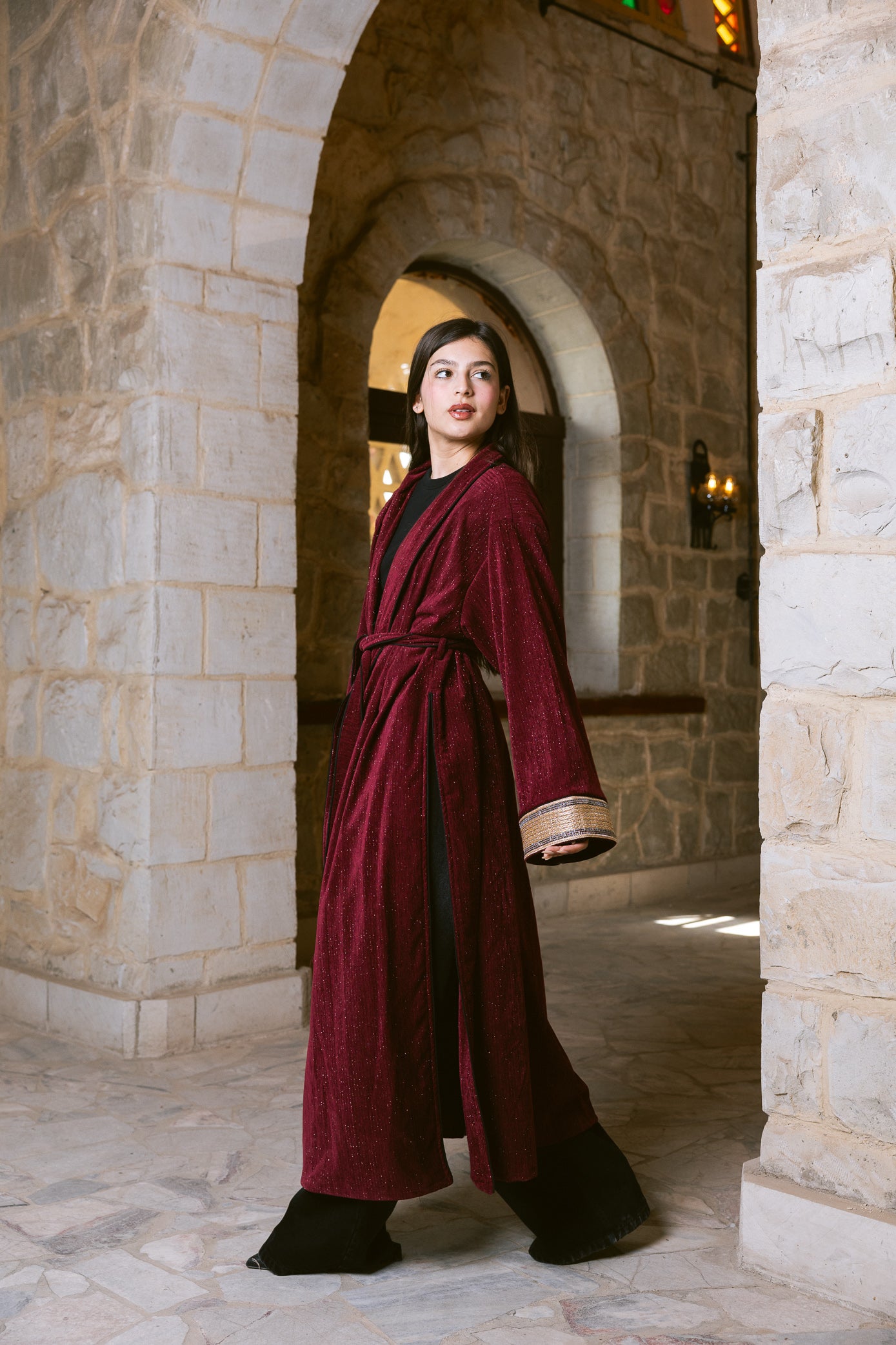 Subtle Shine Kaftan - Burgundy
