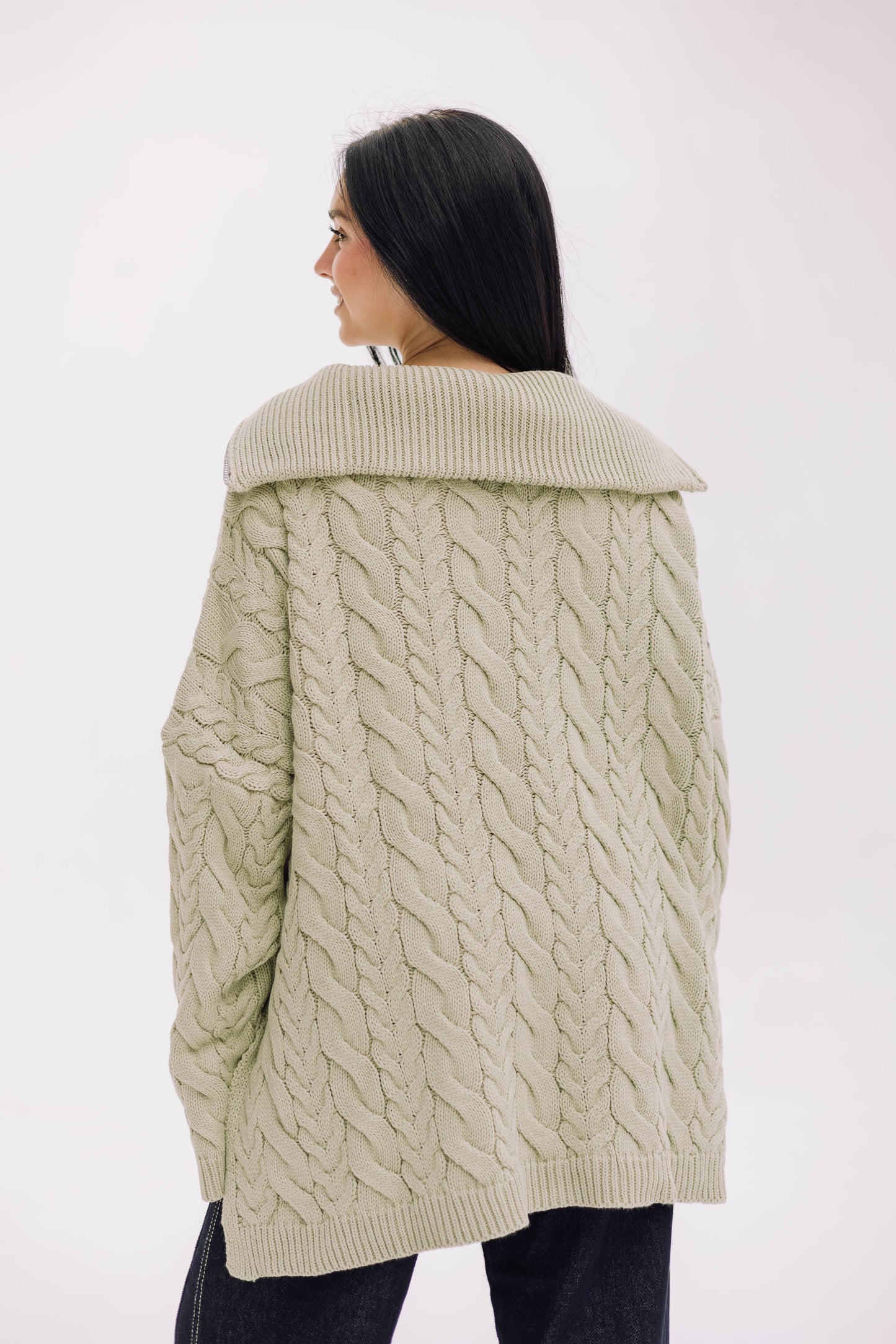 Braided Half-Zip Sweater - Basil