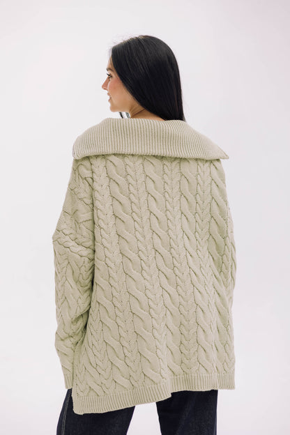 Braided Half-Zip Sweater - Basil