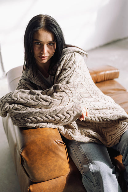 Braided Half-Zip Sweater - Beige